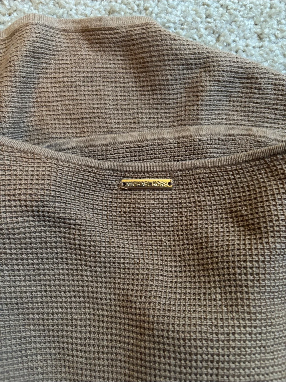 Michael Kors Camel Crewneck Waffle Knit Sweater
